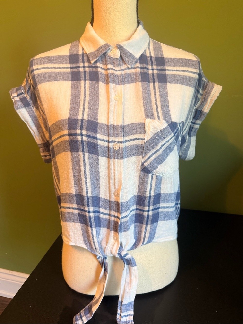 Rails Blue Plaid Crop Tie-Front Shirt - Women - Picture 3 of 13